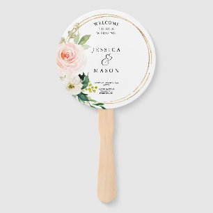 Blush Florals Ronde Gouden Huwelijksprogramma Fan Handwaaier