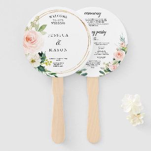Blush Florals Ronde Gouden Huwelijksprogramma Fan Handwaaier