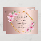 Blush florals roos gouden bruiloft Bespaar op datu Aankondigingskaart (Voorkant / Achterkant)