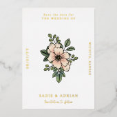  Blush Florals Sparen de Datum Folie Uitnodiging (Voorkant)