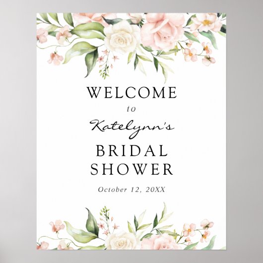 Blush Florals Vrijgezellenfeest Welkomstteken Poster (Voorkant)