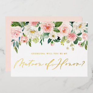  Blush Flower zal mijn matron zijn. Folie Uitnodiging