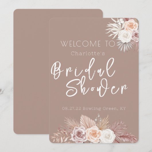 Blush Flowers Boho Bridal Shower Invitation Kaart (Voorkant / Achterkant)
