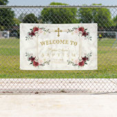 Blush Flowers Gold Marble Baptism Welkomstteken Spandoek (Insitu)