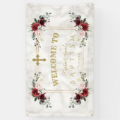 Blush Flowers Gold Marble Baptism Welkomstteken Spandoek (Verticaal)