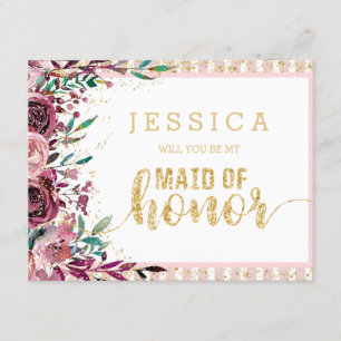 Blush Flowers Gold wil je mijn bruidsmeisje zijn Kaart
