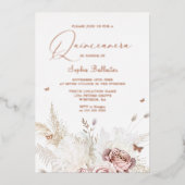 Blush Flowers Ivory Quinceanera Party Roos Gold Folie Uitnodiging (Voorkant)
