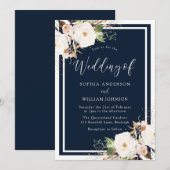 Blush Flowers Navy Indigo Wedding Kaart (Voorkant / Achterkant)