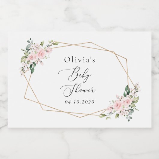 Blush Flowers, Pink Flowers, Boho, Baby shower Sparkling Wijnetiket (Enkel label)