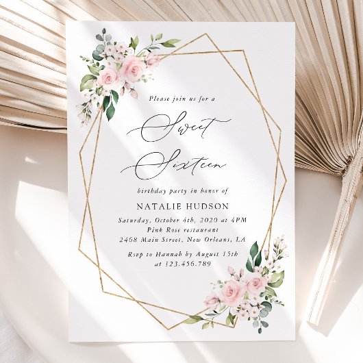 Blush Flowers, Pink Flowers, Boho, Sweet 16 Kaart