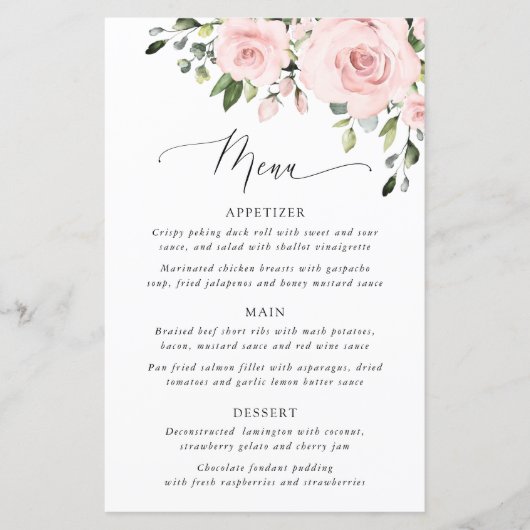 Blush Flowers, Pink Flowers, Boho, Wedding Menu (Devant)