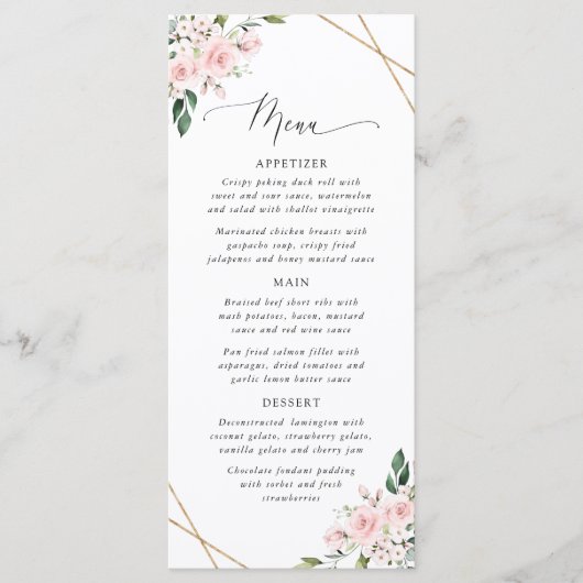 Blush Flowers, Pink Flowers, Boho, Wedding Menu (Devant)