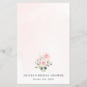 Blush Flowers, Pink Flowers, Bridal Shower Menu (Achterkant)