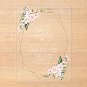Blush Flowers, Roze Flowers, Greenery, Wedding Acryl Uitnodigingen (Voorkant)