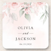 Blush Flowers, Roze Flowers, Greenery, Wedding Bier Onderzetter (Voorkant)
