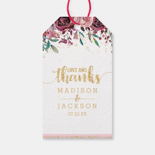 Blush Flowers Strepen & Goud Bruiloft Liefde & Bed Cadeaulabel (Achterkant)