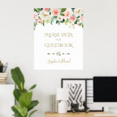 Blush Flowers Weddenschap Onderteken ons Guestbook Poster (Thuiskantoor)