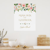 Blush Flowers Weddenschap Onderteken ons Guestbook Poster (Keuken)