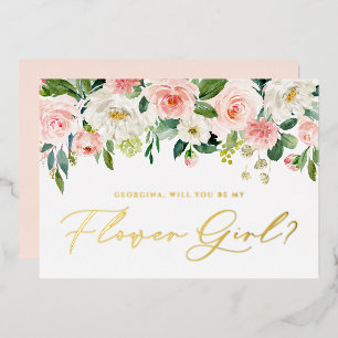  Blush Flowers zullen je mijn Bloemenmeisje zijn Folie Uitnodiging