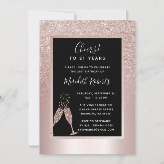 Blush Foil Ombre 21e Invitation de fête d'annivers (Devant)