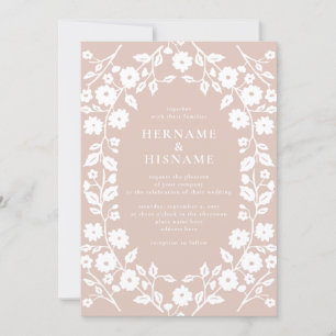 Blush Folk White Floral QR RSVP All-in-One Wedding Kaart