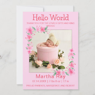 Blush Foto Welkomend Newborn Baby Girl Birth Stat Feestdagenkaart
