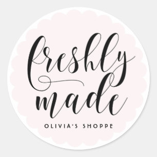 Blush Freshly Made Modern Calligraphy Business Ronde Sticker