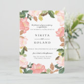 Blush Garden Floral bruiloft uitnodiging (Staand voorkant)