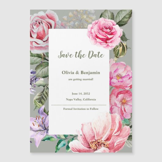 Blush Garden Floral Wedding Magnetic Save the Date (Voorkant)