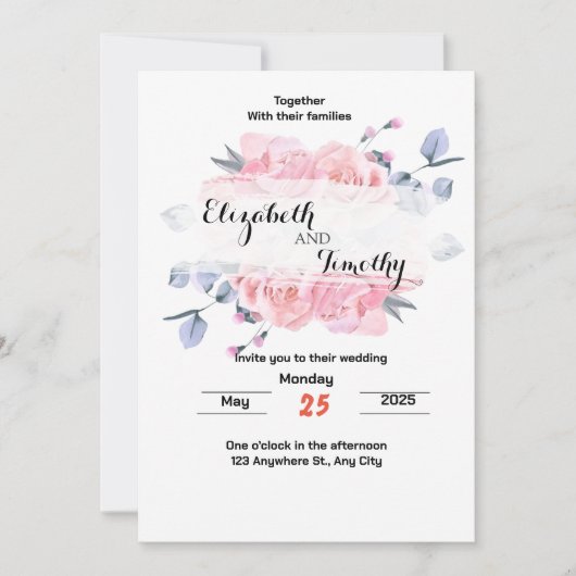Blush Garden Romance : Elégant Mariage Invitation (Devant)