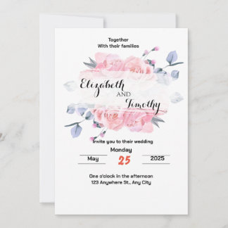 Blush Garden Romance : Elégant Mariage Invitation