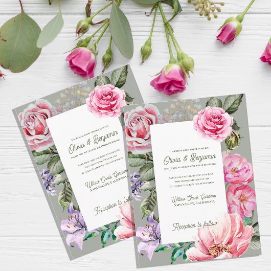 Blush Garden Romantic Floral Wedding Invitation
