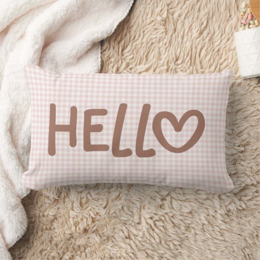 Blush Gingham Mocha Whimsical Heart Hello Kussen (Deken)