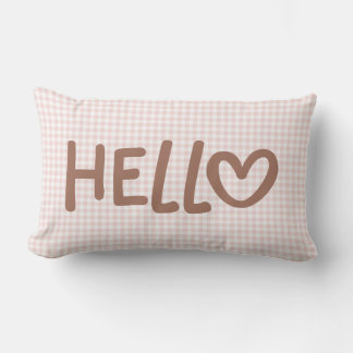 Blush Gingham Mocha Whimsical Heart Hello Kussen