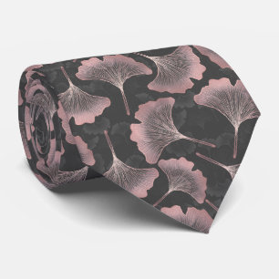 Blush Ginkgo Luxe – Gouden Botanische op Zwart (9) Stropdas