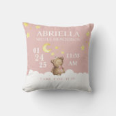 Blush Girl Teddy Bear Birth Stats Nursery Coussin (Recto)