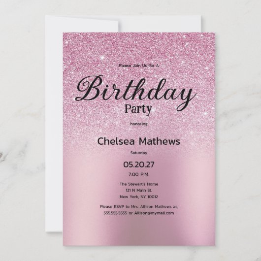 Blush girly roze gradiënt glitter Verjaardagsfeest Kaart (Voorkant)