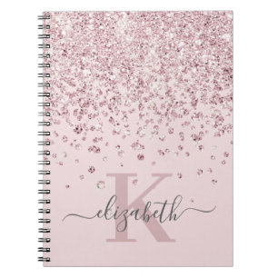 Blush Glam Roos Gold Glitter Diamond Monogram Notitieboek