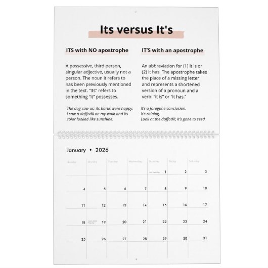 Blush Glitter Boss Lady CEO Monogram Spelling Kalender (Jan 2026)