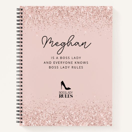 Blush Glitter Boss Lady Regels Gepersonaliseerd Notitieboek (Voorkant)