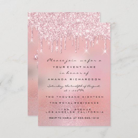 Blush Glitter Drivers Roos Roze Baby shower Voet Kaart (Voorkant / Achterkant)