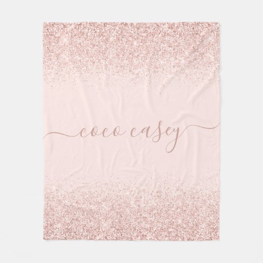Blush Glitter Elegant Typografie Naam Fleece Deken (Voorkant)
