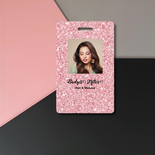 Blush Glitter hair salon elegant script photo Badge