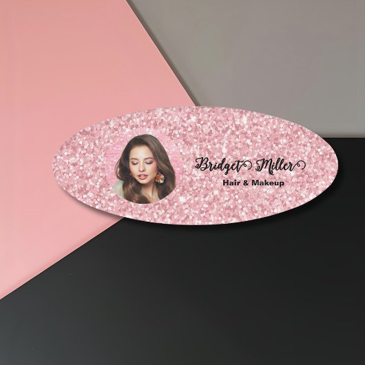 Blush Glitter hair salon elegant script photo Naambadge