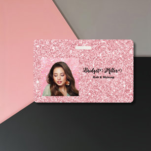 Blush Glitter kapsalon elegante script foto Badge