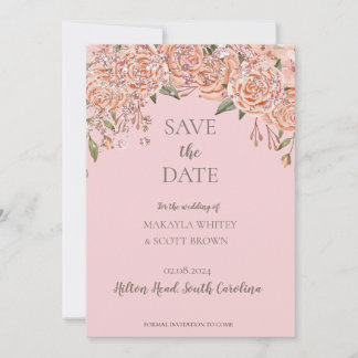 Blush Glittery Floral Save-the-Date Uitnodiging
