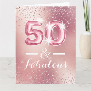 Blush Gold 50th glitter shimmer foil letters Kaart