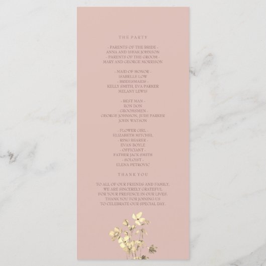 Blush Gold Bloemen Trouwprogramma Programma (Achterkant)