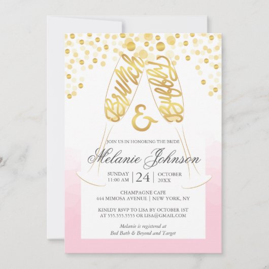 Blush Gold Bridal Brunch et Bubbly Invitation (Devant)