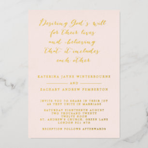 Blush & Gold Christelijk Script Wedding Folie Uitnodiging